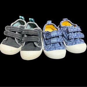 2 Pairs Infant Size 5 Cat & Jack Shoes Blue Jean Velcro Good Condition